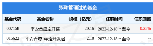 平安如意中短债A基金经理变动：增聘张璐为基金经理