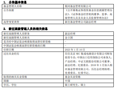 银河基金任命金立国为副总经理