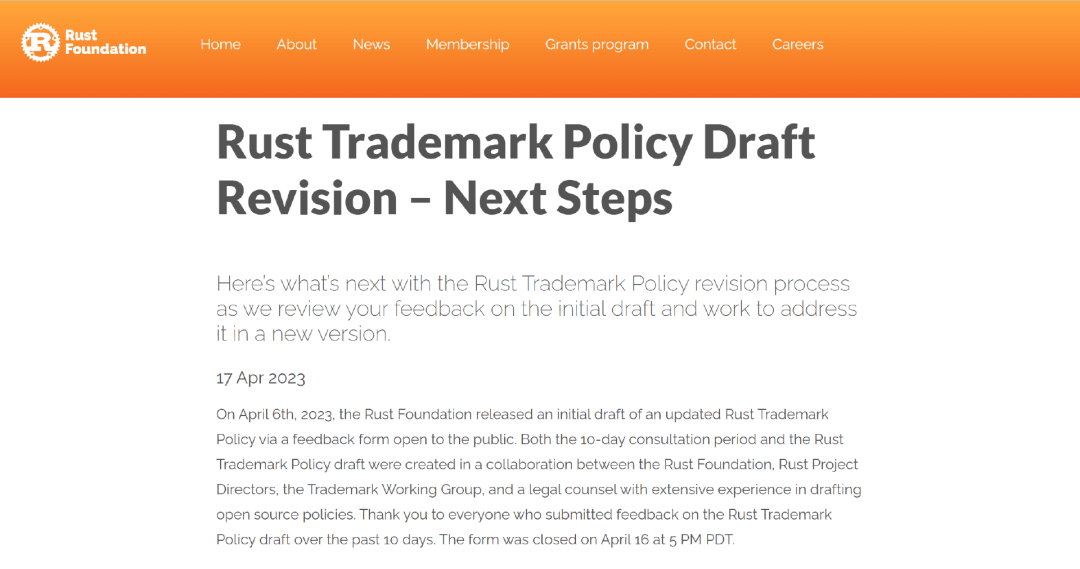 Rust 基金会回应商标争议：深表歉意