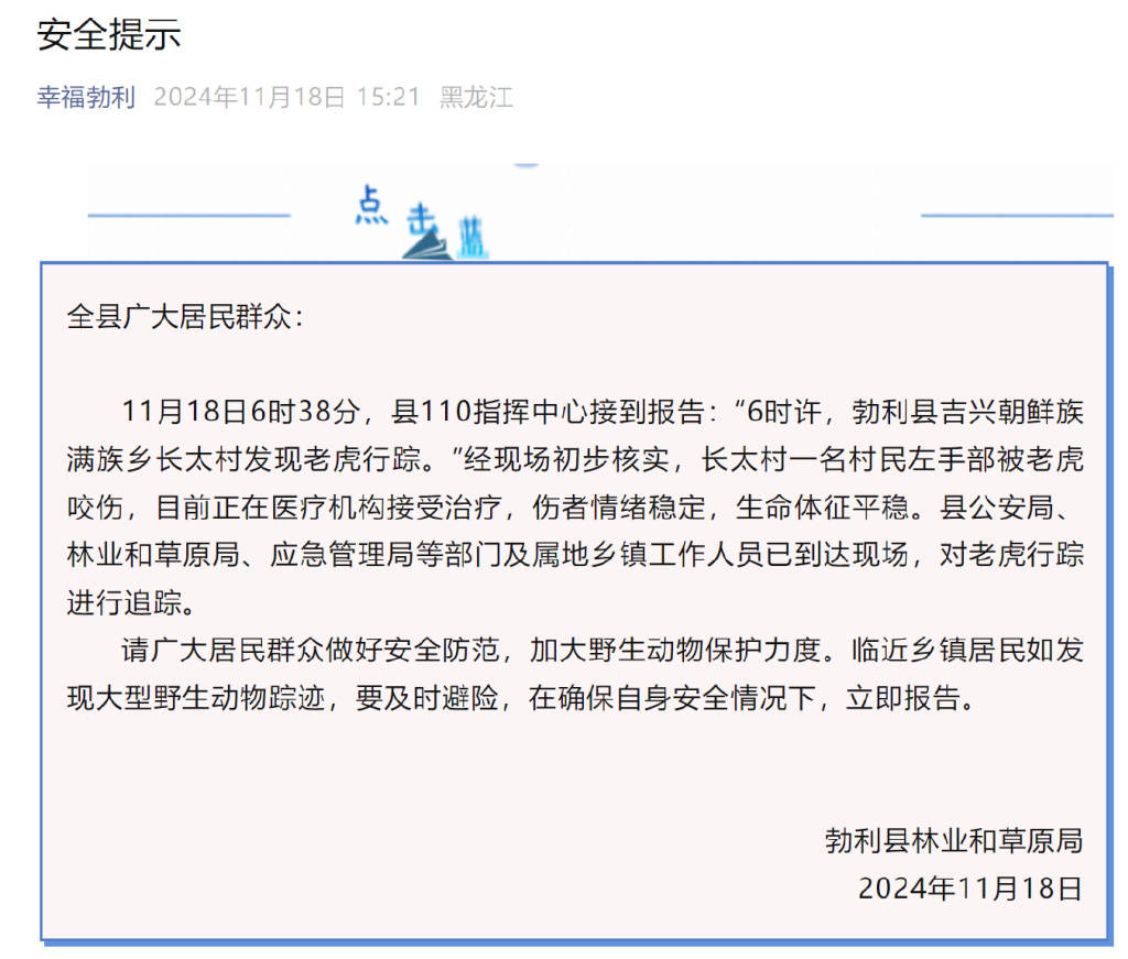 突发<strong></p>
<p>BFX合约平台</strong>！老虎进村咬伤村民！家属：有两只！最新消息→