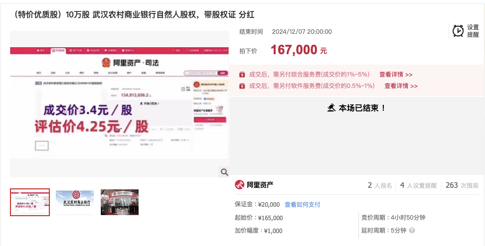 武汉农商行8万股1元起拍：真实性成疑<strong></p>
<p>国内交易平台</strong>，内部人加价，外部人难捡漏？