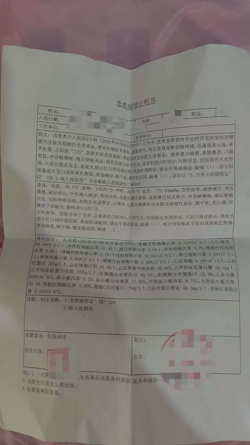 父子在哈尔滨一亲戚公司上班遇爆炸全身烧伤<strong></p>
<p>币舫</strong>，治疗花费近百万公司拒赔偿？亲戚回应