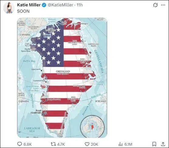 美国白宫高官之妻、保守派网红社媒发帖暗示美国要“拿下格陵兰岛”<strong></p>
<p>虚拟币蜜豆</strong>，丹麦驻美大使发声：我们希望丹麦的领土完整能得到充分的尊重